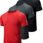 3pcs Men's Athletic Short Sleeve Crew Neck Moisture-wicking Shirts, Undershirt With Sleeve Electrocardiography Print, Sports Comfy Tee - Image 5