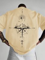 Sun & Mountain Print Men's Round Neck Short Sleeve Tee Fashion Regular Fit T-Shirt Top For Spring Summer Holiday Leisure Vacation