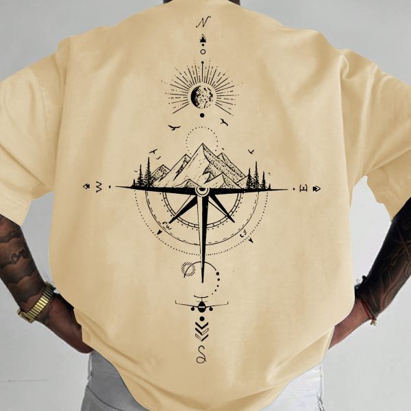 Sun & Mountain Print Men's Round Neck Short Sleeve Tee Fashion Regular Fit T-Shirt Top For Spring Summer Holiday Leisure Vacation