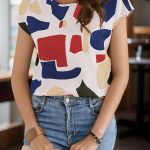 Graphic Print Crew Neck Blouse, Casual Short Sleeve Blouse For Spring & Summer, Women's Clothing - Image 3