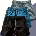 Men's Three-piece Set Of Solid Color Shorts With Drawstring And Pockets, Casual And Comfy Shorts For Summer Fitness And Outdoors Activities - Image 3