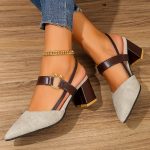 Women's Pointed Toe Block High Heel Sandals, Fashion Solid Color Slingback Shoes, Versatile Mid Heels - Image 8