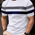 Men's Stripe Pattern Crew Neck And Short Sleeve T-shirt, Casual And Chic Tops For Summer Outdoors Activities - Image 2