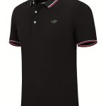 Breathable Embroidered Shirt, Men's Casual Crocodile Pattern Stripe Lapel Button Up Golf Shirt For Summer - Image 13