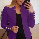 Solid Open Front Blazer, Casual Long Sleeve Button Blazer For Office & Work, Women's Clothing - Image 12