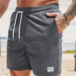 Men's Label Patchwork Regular Fit Solid Shorts With Drawstring And Pockets, Casual And Chic Shorts For Summer Beach And Daily Leisurewear - Image 14
