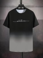 "Whatever" Print Gradient Crew Neck T-shirt For Men, Trendy Casual Short Sleeve Top, Men's Tee For Summer Outing - Image 5