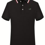Breathable Embroidered Shirt, Men's Casual Crocodile Pattern Stripe Lapel Button Up Golf Shirt For Summer - Image 2