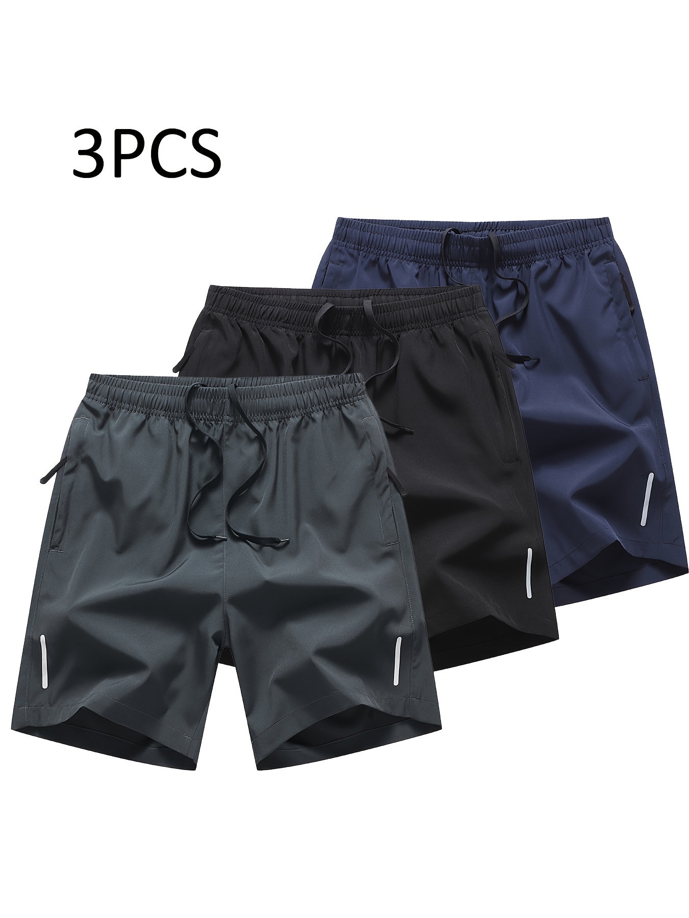 83a059e3-6e2a-449f-8e85-76ac37f19738.jpg 3pcs Men's Solid Fashion Active Shorts, Drawstring Shorts With Zipper Pockets For Summer Training, Summer Daily - Image 1