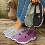 Women's Solid Color Knitted Sneakers, Soft Sole Platform Casual Walking Shoes, Low-top Breathable Daily Shoes - Image 10