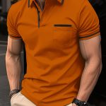 Breathable Regular Fit Men's Chic Contrast Binding Short Sleeve Golf Shirt With Chest Pocket For Summer, Men's Clothing - Image 7