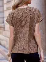 Dalmatian Print V Neck Blouse, Casual Short Sleeve Top For Spring & Summer, Women's Clothing - Image 4