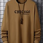 CHICAGO Print Men's Street Daily Long Sleeve High Stretch T-shirt, Spring Fall Outdoor, Men's Clothing - Image 3