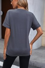 V Neck Short Sleeve Solid Casual Tops - Image 5