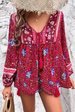 Bohemian Floral Print V Neck Casual Tops - Image 2