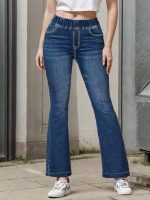 Elastic Waist Bell Bottom Jeans, Slash Pocket Fashion Casual Denim Pants, Women's Denim Jeans & Clothing - Image 3