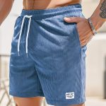 Men's Label Patchwork Regular Fit Solid Shorts With Drawstring And Pockets, Casual And Chic Shorts For Summer Beach And Daily Leisurewear - Image 6