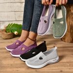 Women's Solid Color Sneakers, Breathable Knit Slip On Outdoor Shoes, Lightweight Low Top Shoes