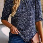 Floral Print Short Sleeve Ruffled Casual Tops