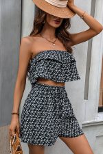 Bandeau Smocked Waist Casual Two Pieces Sets - Image 4