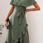 Ruffle Design Solid Round Neck Casual Dress