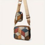Rhombus Pattern Crossbody Bag, Colorblock Mini Square Bag, Women Retro Shoulder Bag With Coin Purse - Image 7