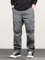 Men's Classic Solid Color Cargo Pants with Multiple Flap Pockets, Straight-Leg, Drawstring Waist, Loose Fit for Hiking, Fishing, Streetwear, and Outdoor Camping Casual Style - Image 9