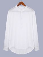 Classic Design Cotton Boat Neck Henley Shirt, Men's Casual Fit Vintage Style Long Sleeve Top For Spring Fall - Image 10