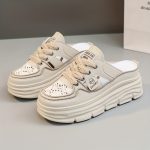 Women's Breathable Platform Mule Sneakers, Casual Cutout Design Lace Up Shoes, Comfortable Summer Shoes - Image 12