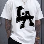 Men's Los Angeles Print Short Sleeve T-Shirts, Comfy Casual Elastic Crew Neck Tops, Men's Clothing - Image 8