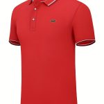 Breathable Embroidered Shirt, Men's Casual Crocodile Pattern Stripe Lapel Button Up Golf Shirt For Summer - Image 14