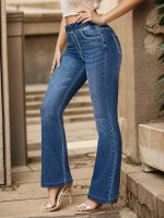 Elastic Waist Bell Bottom Jeans, Slash Pocket Fashion Casual Denim Pants, Women's Denim Jeans & Clothing - Image 4