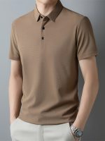 Men's Solid Short Sleeve And Lapel Collar Henley Shirt, Casual And Comfy Sports Tops For Summer Golf Wear And Outdoors Activities - Image 13
