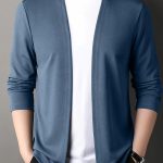 Men's Solid Knitted Cardigan, Casual Breathable Long Sleeve Slim-fit Open Front Sweater For Outdoor Activities - Image 4