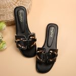 Women's Metallic Buckle Decor Slides, Fashionable Square Open Toe Summer Shoes, Casual Beach Flat Slides - Image 2