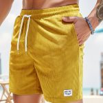 Men's Label Patchwork Regular Fit Solid Shorts With Drawstring And Pockets, Casual And Chic Shorts For Summer Beach And Daily Leisurewear - Image 7
