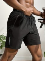 Quick Drying Comfy Active Shorts, Men's Casual Zipper Pockets Stretch Waist Drawstring Shorts For Summer Gym Workout Training