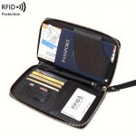 Solid Color RFID Portable Passport Holder, Multi Functional Airplane Ticket Clip, Travel Credit Card Wallet With Zipper And Wrist Strap - Image 4