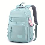 Large Capacity Multi-pocket Student Backpack, Solid Color Lightweight Spine Protection Student Schoolbag, Nylon Multi-layer Backpack, Waterproof Laptop Backpack, Send Pendant - Image 3