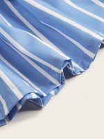 Elegant Striped Lace Up Long Dress, Short Sleeve V-neck Swing Belt Summer Long Dresses, Women's Clothing - Image 7
