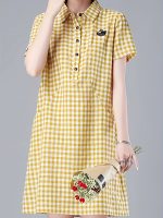 Plaid Print Button Up With Pocket Dress, Casual Short Sleeve Loose Dress For Spring & Summer, Women's Clothing