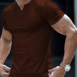 Solid Color Men's Comfy V-Neck Medium Stretch T-shirt, Men's Summer Clothes, Men's Outfits - Image 15