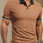 Men's Trendy Color Block Short Sleeve Button Up Lapel Shirt For Summer Daily, Perfect For Golf & Tennis Outdoor Sports, Stylish Collared Top - Image 3