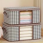 24/80L Large Capacity Houndstooth Pattern Box, Clothes Zipper Container, Dustproof Organizer