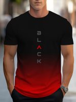Men's Gradient Color Black Graphic Print T-shirt, Short Sleeve Crew Neck Tee, Men's Clothing For Outdoor
