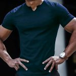 Solid Color Men's Comfy V-Neck Medium Stretch T-shirt, Men's Summer Clothes, Men's Outfits - Image 6