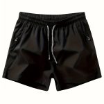 Men's Zipper Pockets Active Shorts, Casual Waist Drawstring Quick Drying Shorts, Running, Sports, Fitness Quarters - Image 3