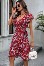 Ruffle Design Fashion Floral Print Casual Dress - Image 4
