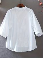Floral Pattern Simple Blouse, Elegant Button Front Stand Collar Blouse, Women's Clothing - Image 4