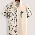Men's Stylish Loose Giraffe Print Shirt, Casual Breathable Lapel Button Up Short Sleeve Shirt For Summer Outdoor Activities